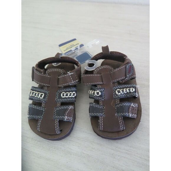 OshKosh B'gosh Boy’s Size 3 Tan/Dark Brown Fisherman Hook n Loop Strap Sandal - Picture 6 of 7